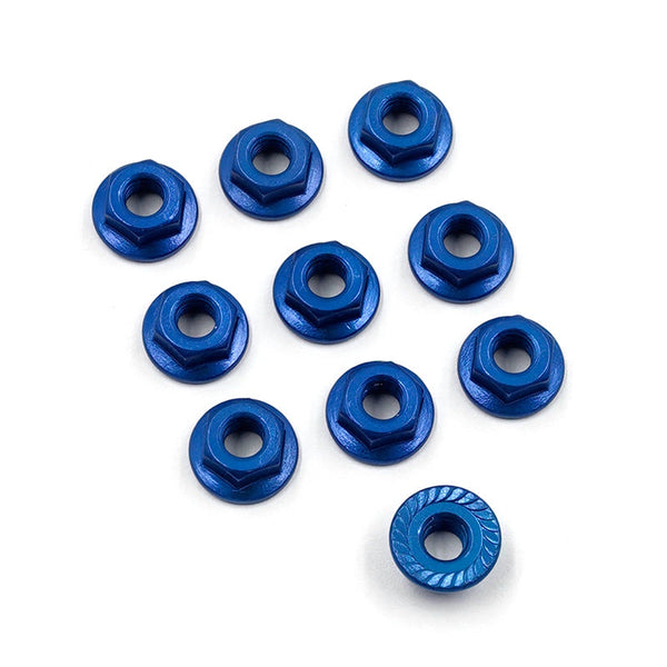 Yeah Racing LN-M4S-DB 4mm Aluminum Serrated Lock Nut (10) (Blue)