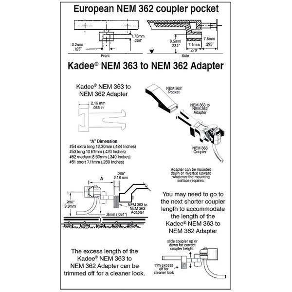 Kadee #52 HO NEM 363 European-Style Couplers - Medium (8.63mm .340 inch 11/32")