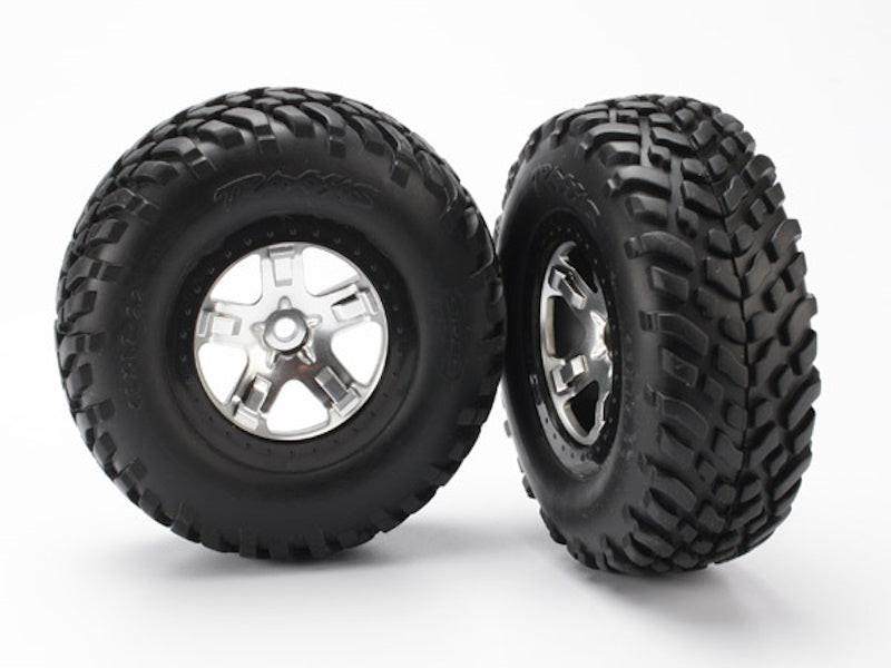 PowerHobby Traxxas 5873X Racing Tire & Beadlock Style Satin Chrome Wheels SLASH