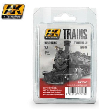Black Forest® Hobby Supply Co AK Interactive 7000 Train Series: Locomotive & Wagon Weathering Enamel Paint Set — Glues,