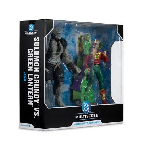 Action figure packaging featuring Solomon Grundy and Green Lantern with DC Multiverse branding.