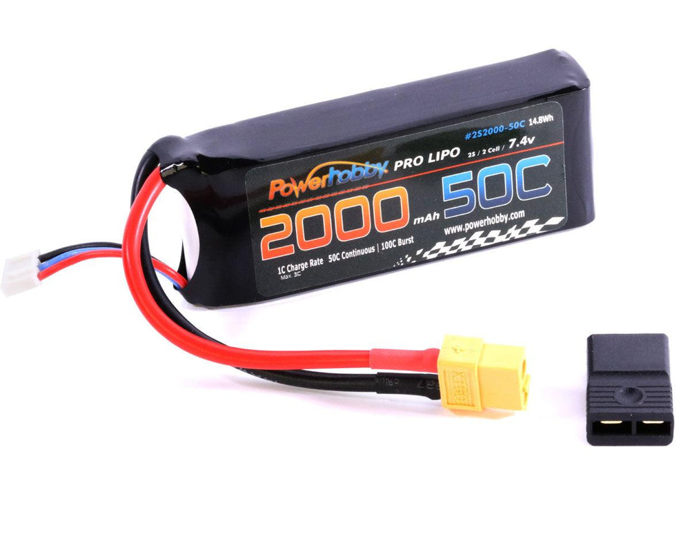 Powerhobby 2s 7.4v 2000mah 50c Lipo Battery w XT60 + Adapter