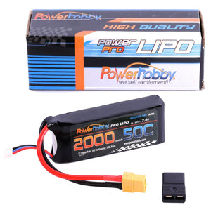 Powerhobby 2s 7.4v 2000mah 50c Lipo Battery w XT60 + Adapter