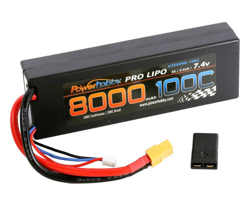 Powerhobby 2s 7.4V 8000mah 100c-200C Lipo Battery W XT60 Plug + Adapter