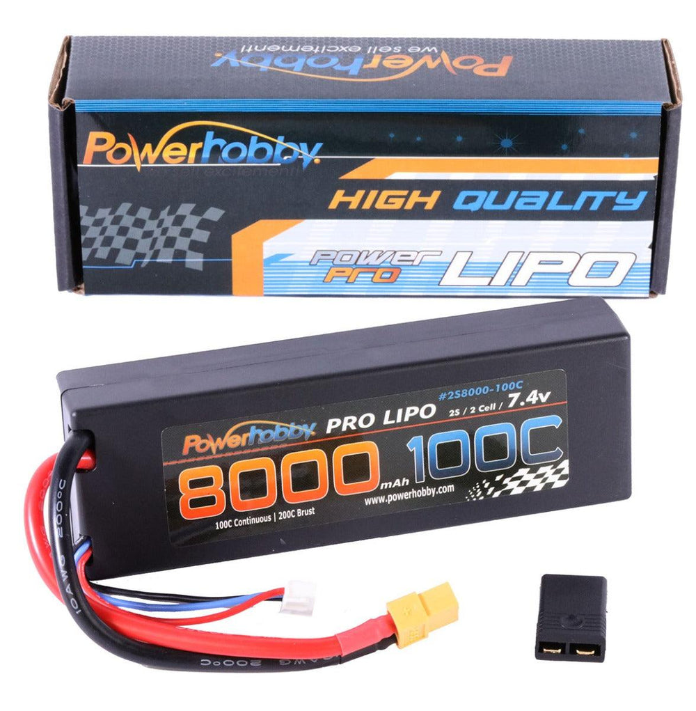 Powerhobby 2s 7.4V 8000mah 100c-200C Lipo Battery W XT60 Plug + Adapter