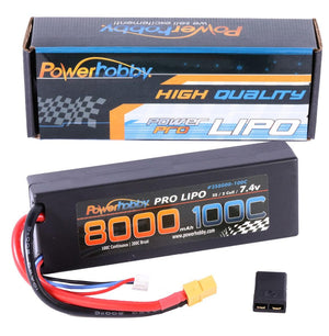 Powerhobby 2s 7.4V 8000mah 100c-200C Lipo Battery W XT60 Plug + Adapter
