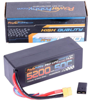 Powerhobby 4s 5200mah 50c Lipo Battery W XT60 Plug Hard Case + Adapter