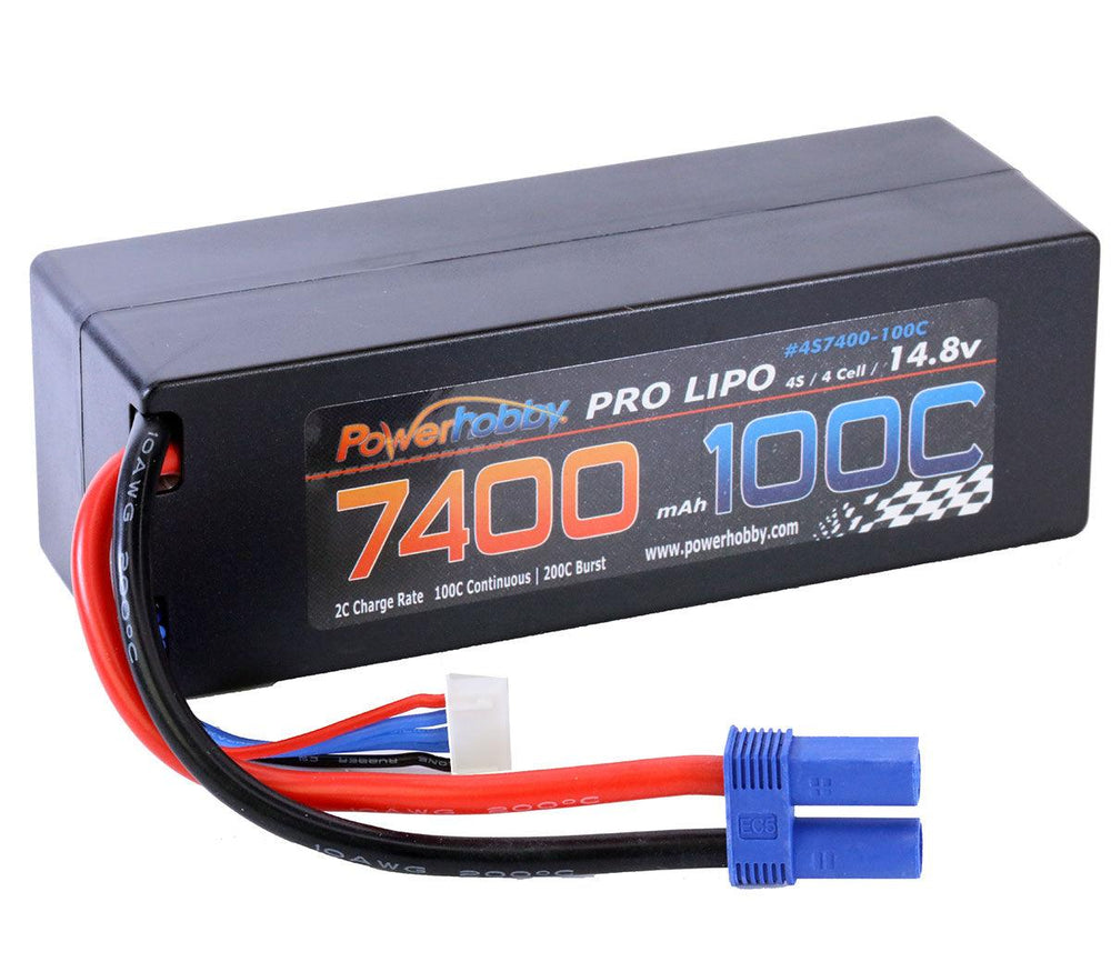 PowerHobby 4S 14.8V 7400mAh 100C-200C Lipo Battery EC5 Plug 4-Cell Hard Case