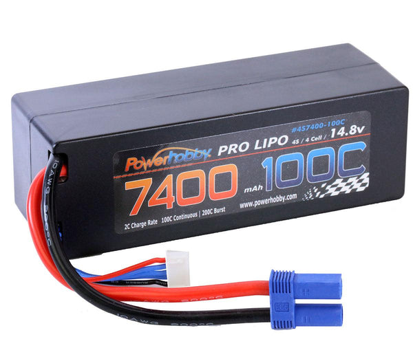 PowerHobby 4S 14.8V 7400mAh 100C-200C Lipo Battery EC5 Plug 4-Cell Hard Case
