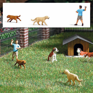 Black Forest® Hobby Supply Co Busch 7896 HO Scale Playing Fetch with Dogs - Action Set -- 2 Dogs, 1 Figure — HO Scale
