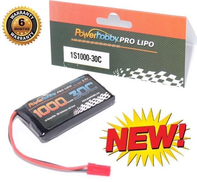 Powerhobby 1S 3.7V 1000Mah 30C Lipo Battery w JST Connector