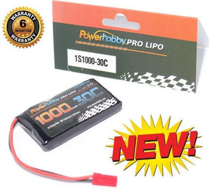 Powerhobby 1S 3.7V 1000Mah 30C Lipo Battery w JST Connector