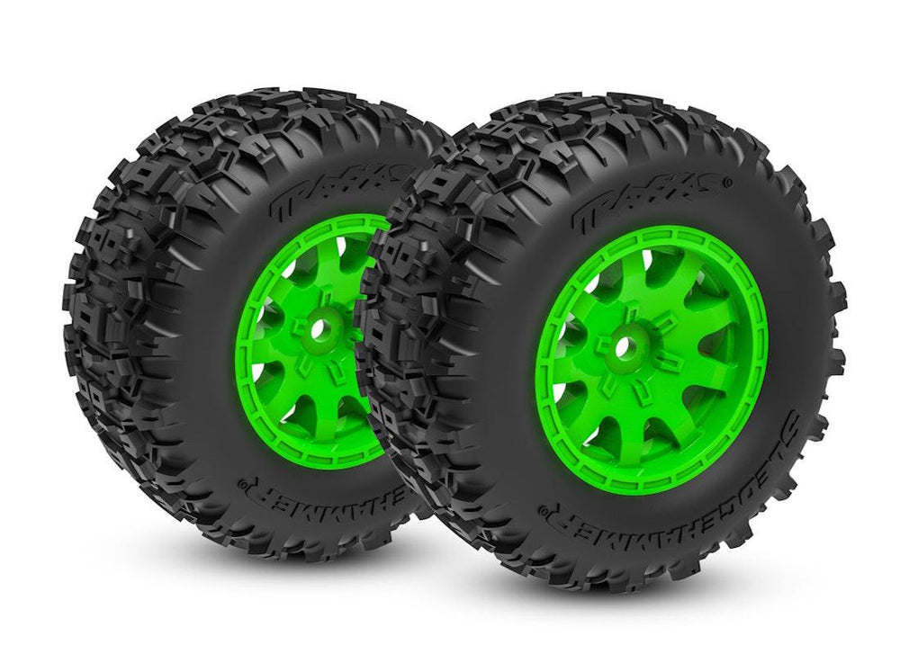 PowerHobby Traxxas 10770-GRN Rear Sledgehammer Tires with Green Wheels (2) for Mini Maxx