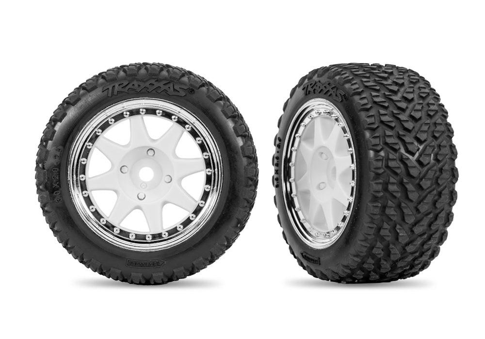 PowerHobby Traxxas 10873-WHTC White & Chrome Rear Mini Rally Wheels w/ Soft Tires (2)
