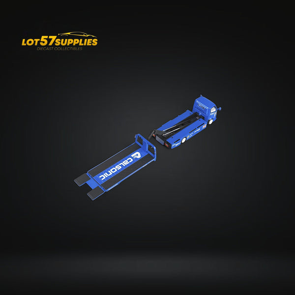 MicroTurbo HINO 300 Custom Truck Flatbed  Blue Calsonic Livery 1:64
