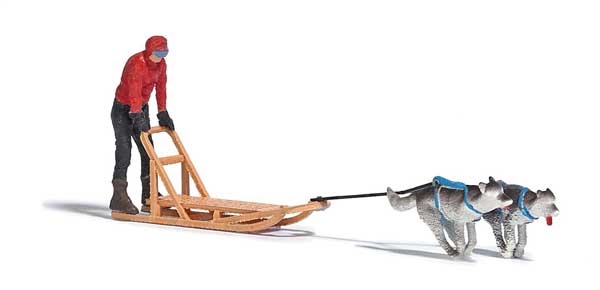 Black Forest® Hobby Supply Co Busch 7816 HO Scale Dogsled 1 -- Sled, Musher, 2 Huskies — HO Scale Scenery > Busch