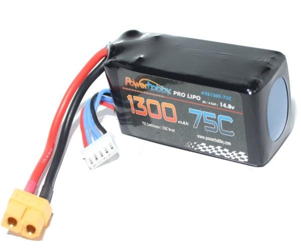 Powerhobby 4S 14.8V 1300mAh 75C w XT60 : 250 Drone / Quad Lipo Battery