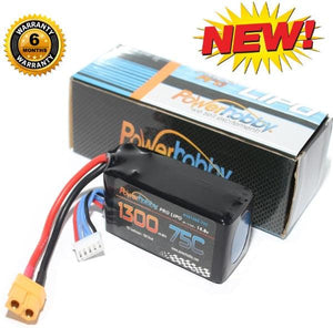 Powerhobby 4S 14.8V 1300mAh 75C w XT60 : 250 Drone / Quad Lipo Battery