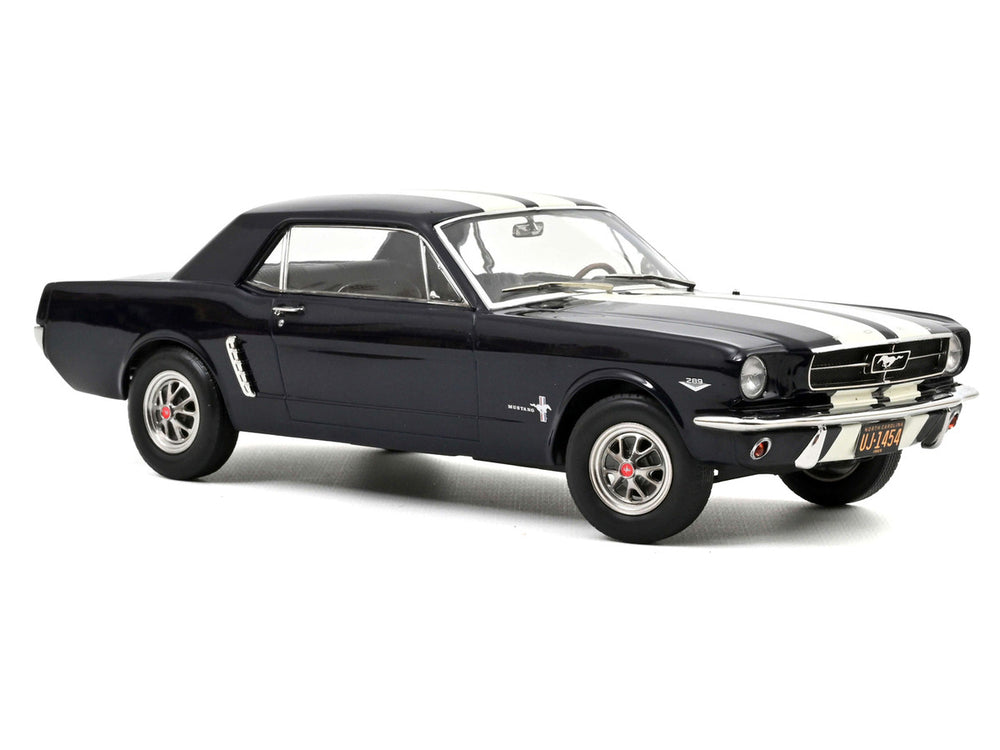 Norev - 1965 Ford Mustang Hardtop Coupe Nightmist Blue Metallic with White Stripes 1/18 Diecast Model Car by Norev