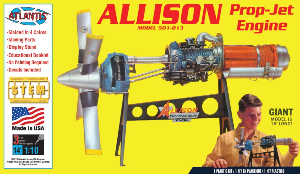 Black Forest® Hobby Supply Co Atlantis Models 1551 1/10 Allison 501-D13 Prop-Jet Engine w/Moving Parts & Stand — Sci-Fi &