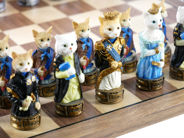 Little Shop of Magic Chess Set - Cats & Dogs Resin Men on Walnut Maple Board — Board Game