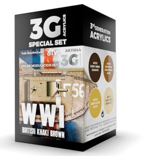 Black Forest® Hobby Supply Co AK Interactive 11644 Modulation Series: WWI British Khaki Brown 3G Acrylic Paint — Glues,
