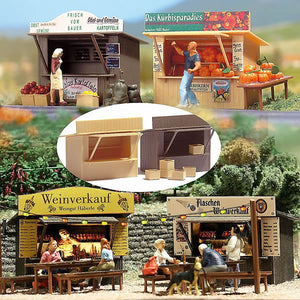 Black Forest® Hobby Supply Co Busch 1055 HO Scale 2 Stands/Market Stalls w/Crates -- Kit — HO Scale Structures > Busch