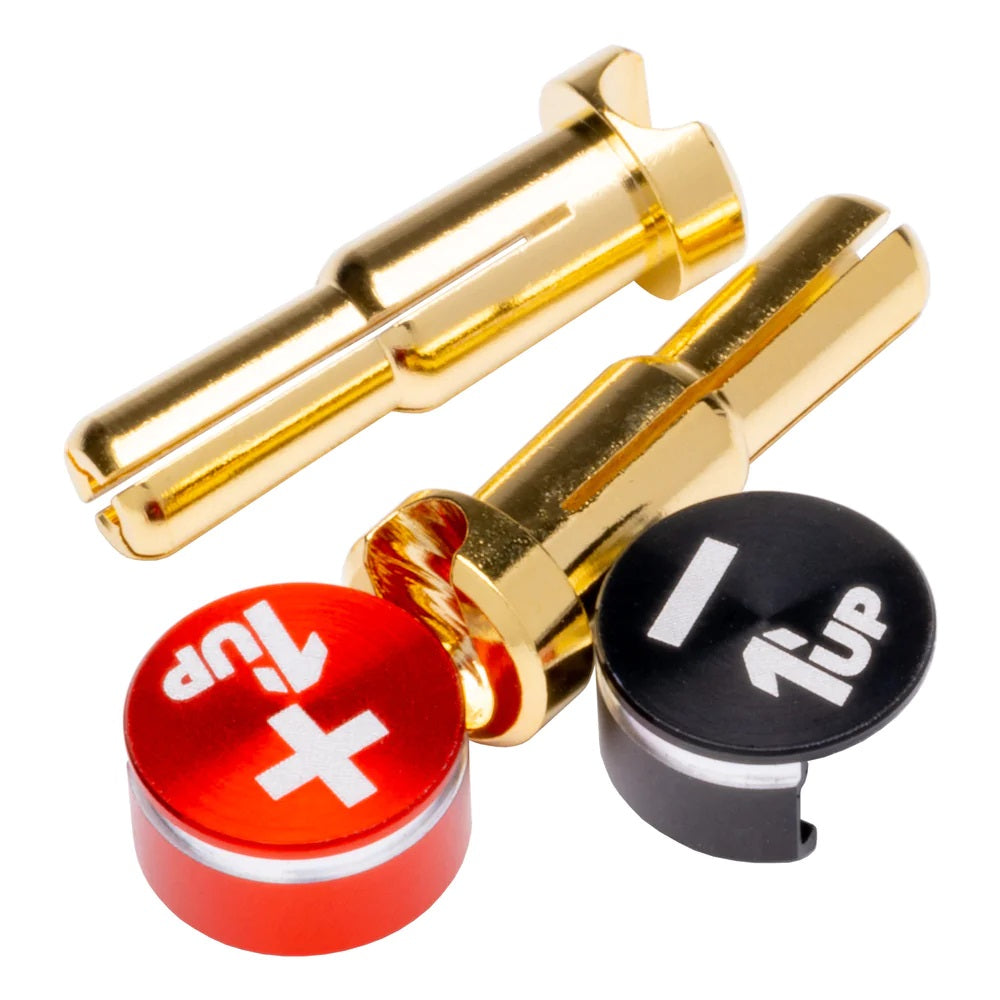 1UP Racing LowPro Bullet Plugs & Grips, 4/5mm Stepped, Red/Black — R/C Accessories
