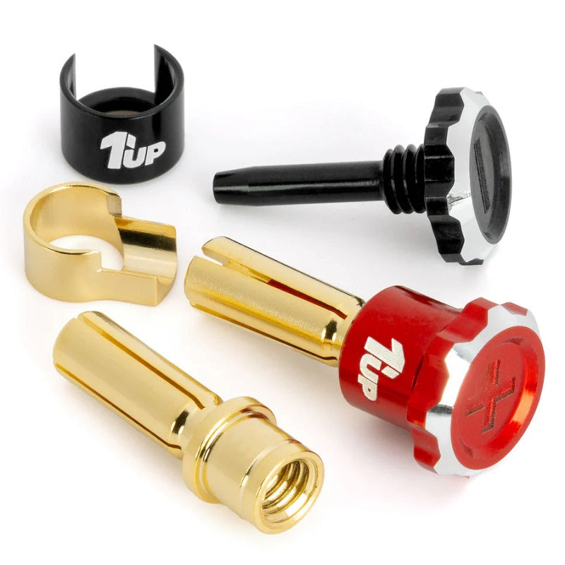 1UP Racing Lockdown Adjustable Bullet Plugs - 4mm - Red/Black — R/C Accessories