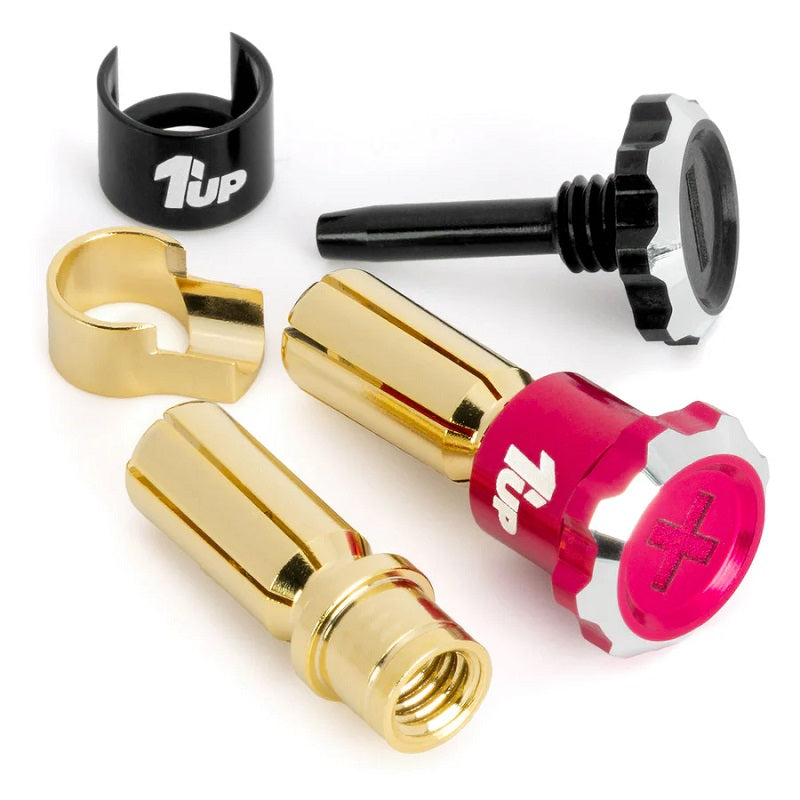 1UP Racing Lockdown Adjustable Bullet Plugs - 5mm - Hot Pink/Black — R/C Accessories