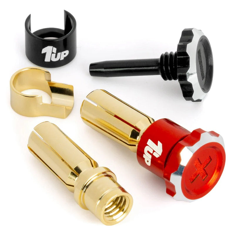 1UP Racing Lockdown Adjustable Bullet Plugs - 5mm - Red/Black — R/C Accessories