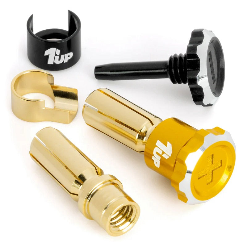 1UP Racing Lockdown Adjustable Bullet Plugs - 5mm - Gold/Black — R/C Accessories