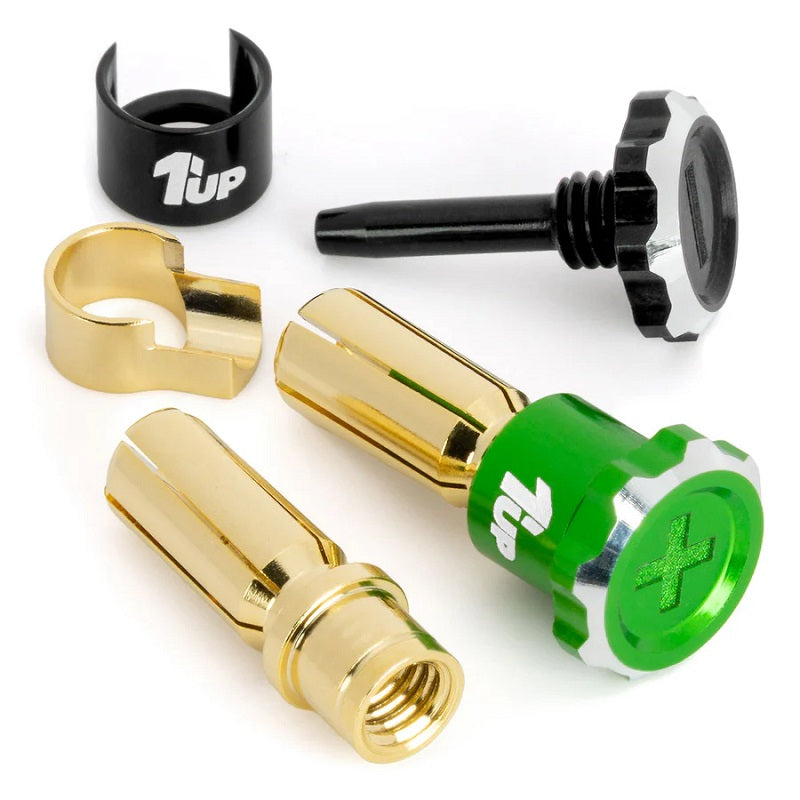 1UP Racing Lockdown Adjustable Bullet Plugs - 5mm - Green/Black — R/C Accessories