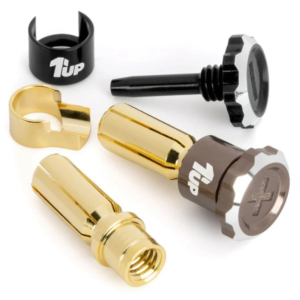 1UP Racing Lockdown Adjustable Bullet Plugs - 5mm - Gunmetal/Black — R/C Accessories