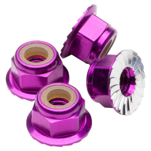 1UP Racing M4 Flanged & Serrated Aluminum Locknuts, Purple, 4pcs — Hardware and Tools
