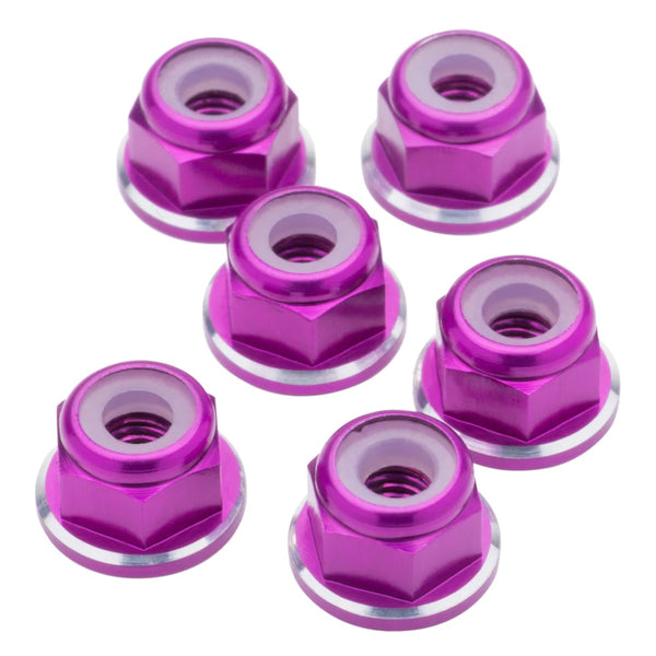 1UP Racing 7075 Aluminum M3 Flanged Locknuts - Purple Shine - 6pcs — Hardware and Tools