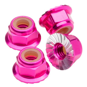 1UP Racing M4 Flanged & Serrated Aluminum Locknuts, Hot Pink, 4pcs — Hardware and Tools