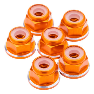 1UP Racing 7075 Aluminum M3 Flanged Locknuts - Orange Shine - 6pcs — Hardware and Tools