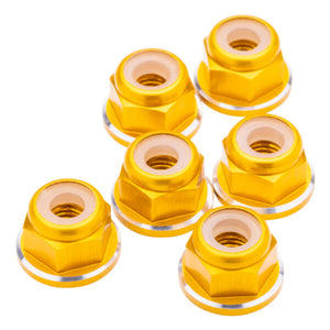 1UP Racing 7075 Aluminum M3 Flanged Locknuts - Gold Shine - 6pcs — Hardware and Tools