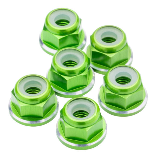 1UP Racing 7075 Aluminum M3 Flanged Locknuts - Green Shine - 6pcs — Hardware and Tools