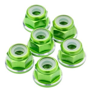 1UP Racing 7075 Aluminum M3 Flanged Locknuts - Green Shine - 6pcs — Hardware and Tools