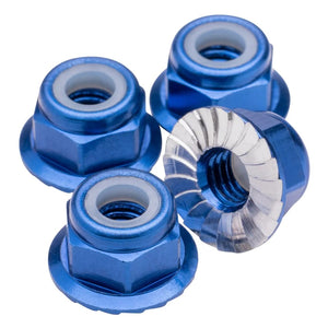 1UP Racing M4 Flanged & Serrated Aluminum Locknuts, Dark Blue, 4pcs — Hardware and Tools