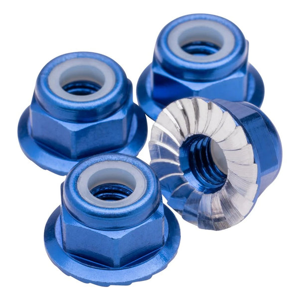 1UP Racing M4 Flanged & Serrated Aluminum Locknuts, Dark Blue, 4pcs — Hardware and Tools
