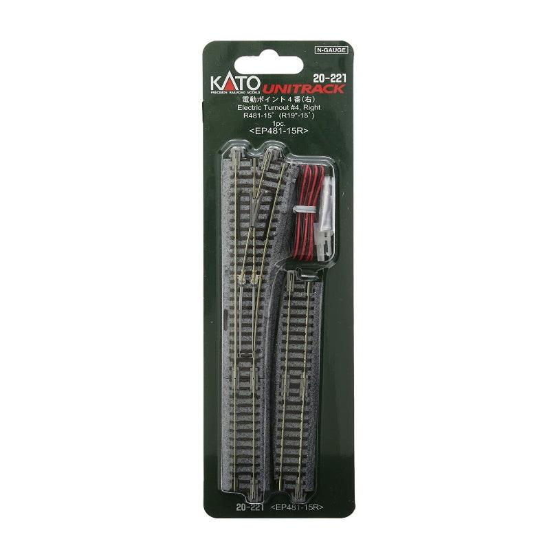 PowerHobby Kato 20-221 N Scale #4 Right Turnout with R481-15º EP481-15L — N Tracks