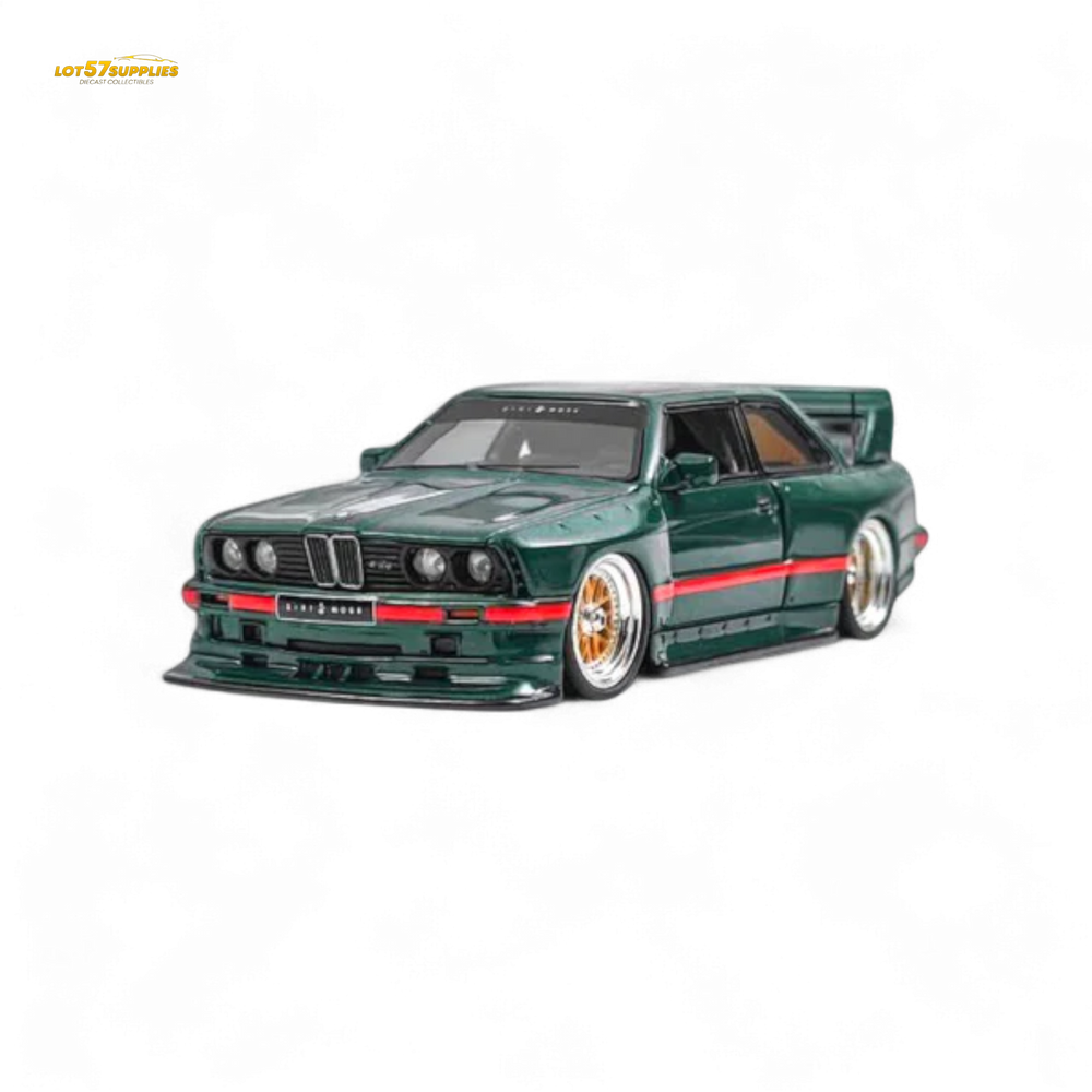 Model car of a green BMW on a white background