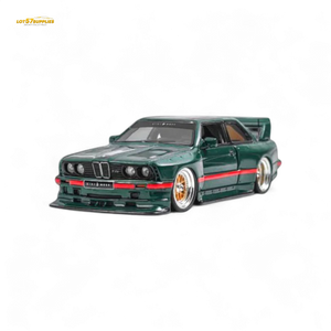 Model car of a green BMW on a white background