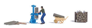 Black Forest® Hobby Supply Co Busch 7808 HO Scale Log Splitter with Figure and Accessories — HO Scale Scenery > Busch