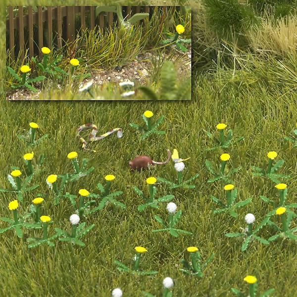 Black Forest® Hobby Supply Co Busch 1220 HO Scale Dandelion Patch - Kit -- 60 White & 60 Yellow — HO Scale Scenery > Busch