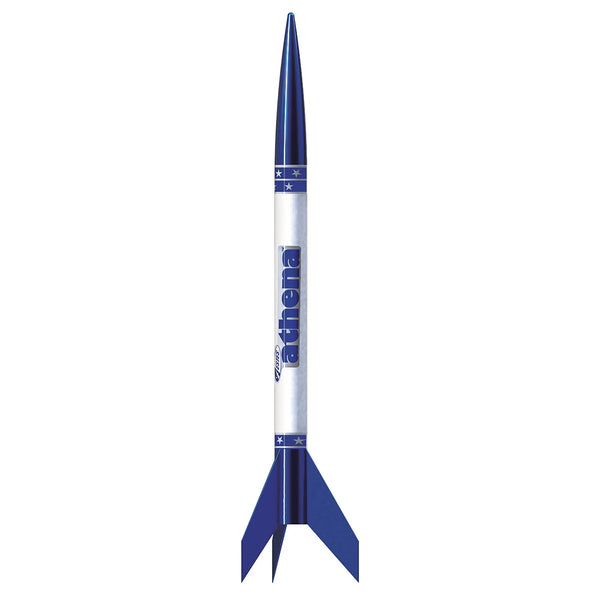 Model rocket with 'Athena' branding on a white background