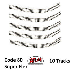Atlas 2500 N Code 80 Super-Flex Track Black Ties / Nickel Silver Rail (10 Pcs)